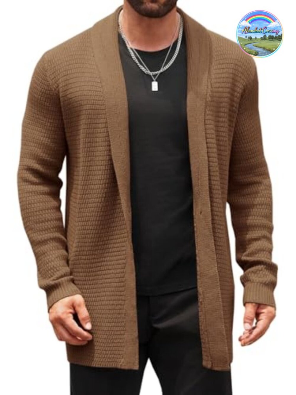 Mens Cable Knit Cardigan Sweater Shawl Collar Open Front Chunky Winter